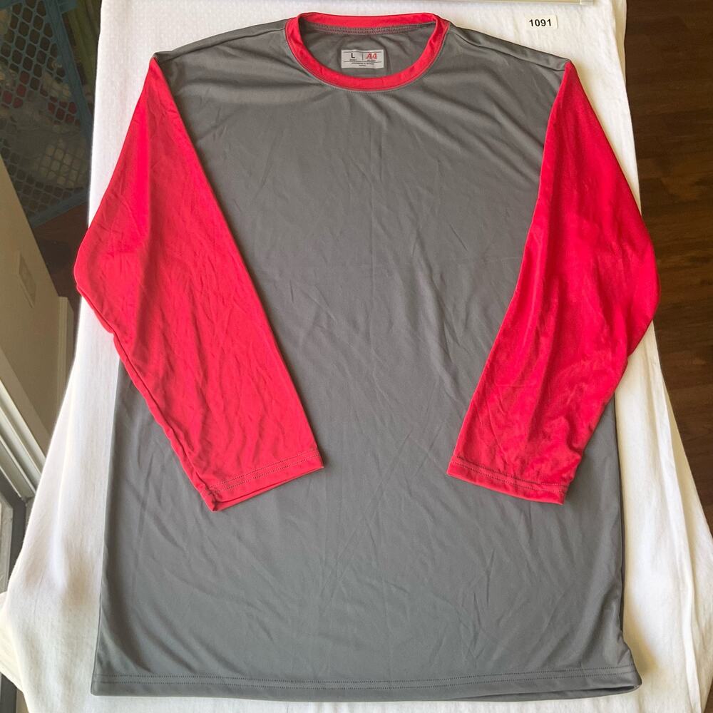 A4 Men’s Long Sleeve T-shirt size L, Solid Gray & Red